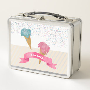 Lunch Box Pastel Retro Aquarelle Crème glacée et arrosages