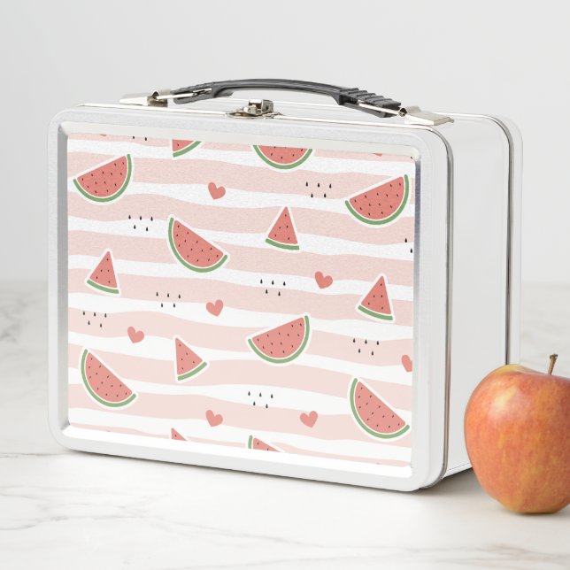 Lunch Box Pastèques rouges, Coeurs, Grandes Pâtes, Motif d'é (En situation)