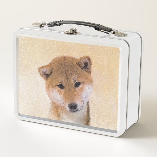 Lunch Box Peinture Shiba Inu (Rouge) - Art Chien original (Devant)