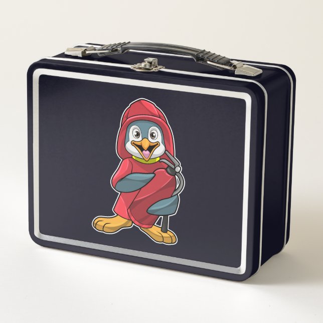 Lunch Box Penguin comme pompier avec Extinguisher (Devant)