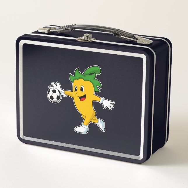 Lunch Box Pepper Vegan comme joueur de football avec Soccer. (Devant)