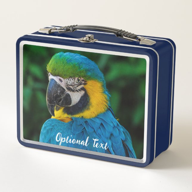 Lunch Box Perroquet bleu et jaune personnalisé (Devant)
