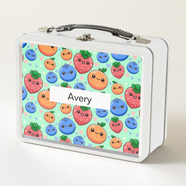 Lunch Box Personalized Green Smiling Fruit School (Devant)