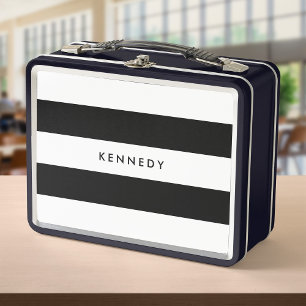 Lunch Box Personnalisé Ajouter votre nom Bandes noires et bl