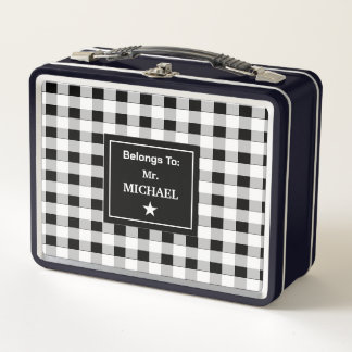 Lunch Box Personnalisé Black White Grey À damiers Motif