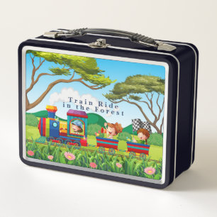 Lunch Box Personnalisez Cartoon Style Train Ride en Forêt