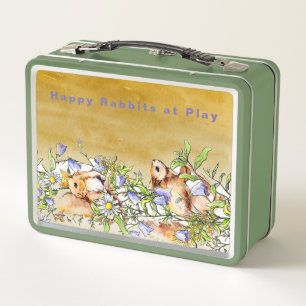 Lunch Box Personnalisez Happy Rabbits au jeu parmi les fleur