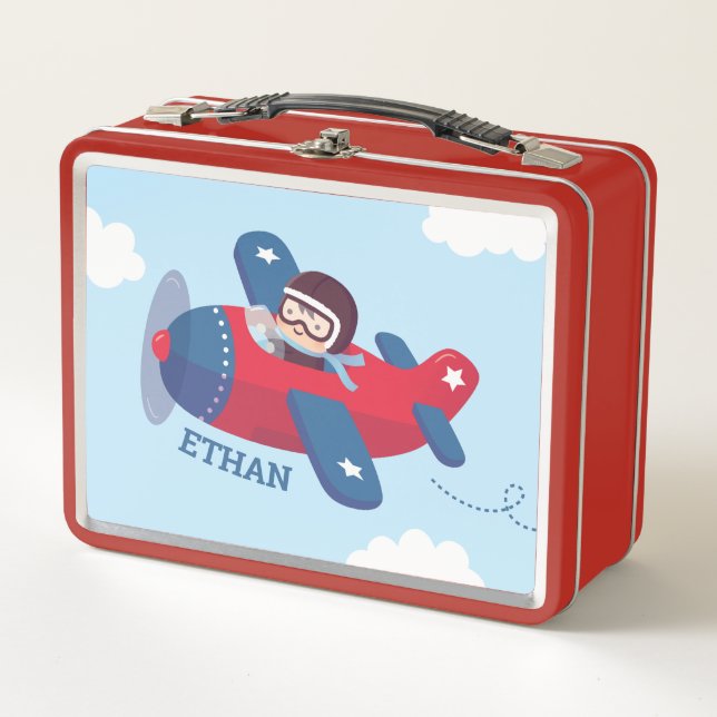 Lunch Box Petit pilote garçon dans l'avion hélice Personnali (Devant)