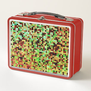 Lunch Box Petits carrés ou carreaux vert et orange flou
