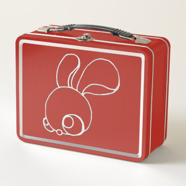Lunch Box Petits lapins Fuzzy & Coyote Leaping sur un rouge (Devant)
