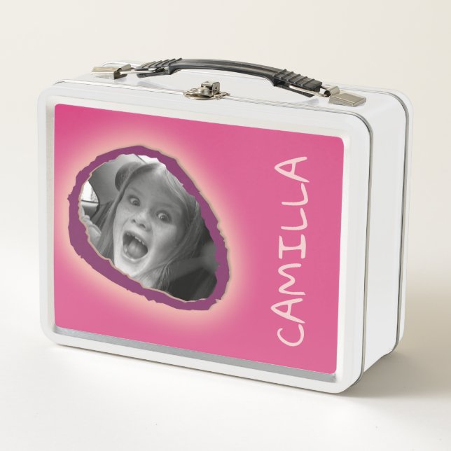 Lunch Box Photo faite sur commande rose et nom (Devant)