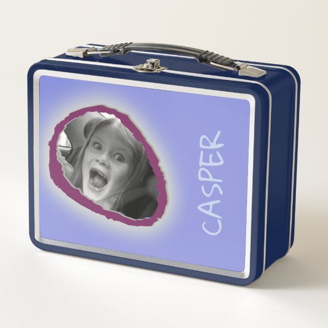 Lunch Box Photo personnalisée bleue et nom (Devant)