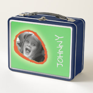 Lunch Box Photo personnalisée verte et nom