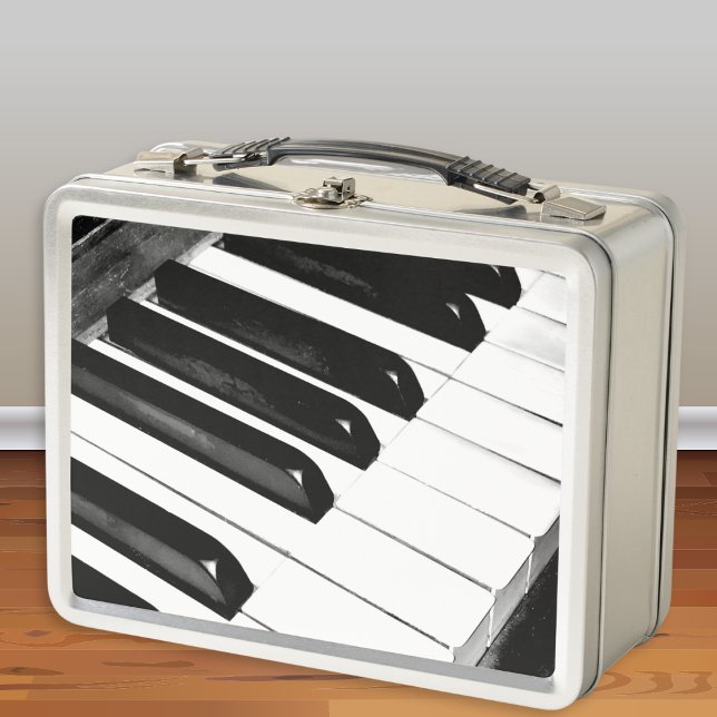 Lunch Box Piano Keys Musique Lover Instrument Musical Thème (A stylish metal lunch box with black and white piano keys photo design. Ideal gift for music lovers)
