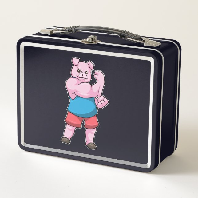 Lunch Box Pig comme Bodybuilder avec grand bras Supérieur (Devant)