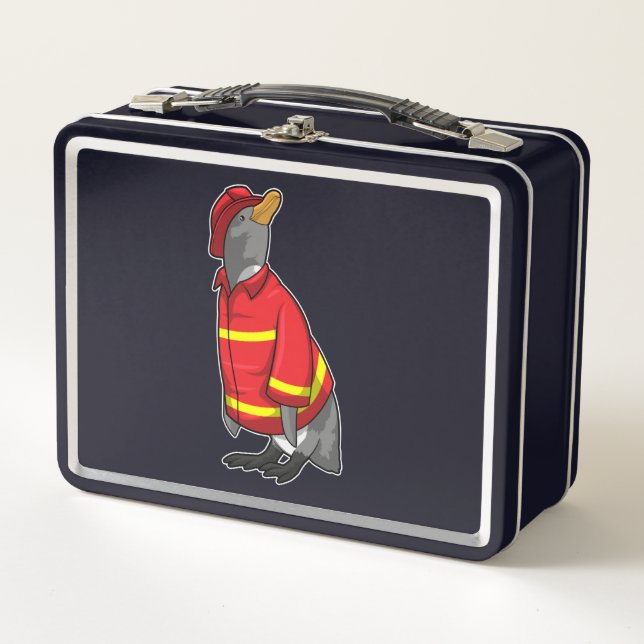 Lunch Box Pingouin as Firefighter with Helmet (Devant)