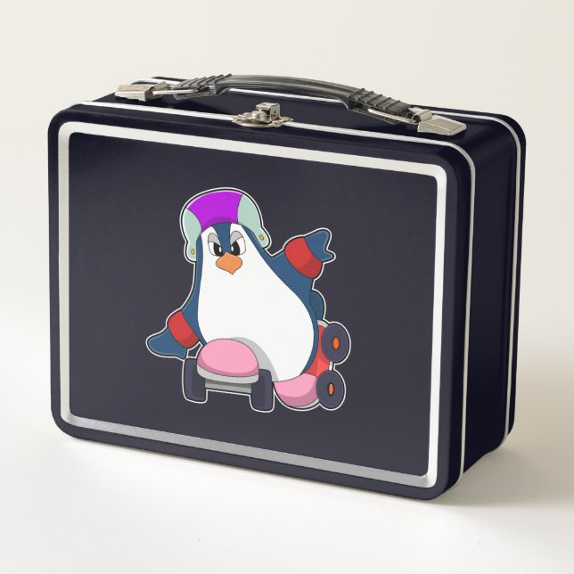 Lunch Box Pingouin comme Patineur Inline avec Patins Inline (Devant)
