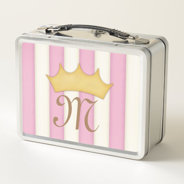Lunch Box Pink Victorian Stripes Crowé Monogramme Princesse (Dos)