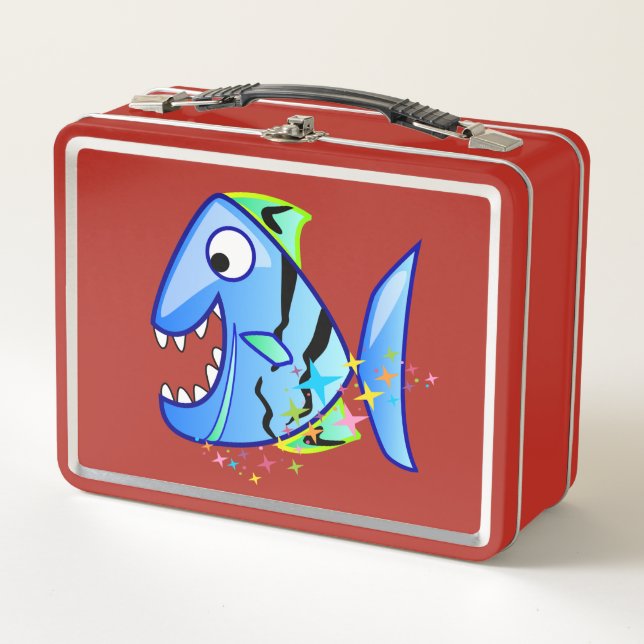 Lunch Box Piranha Tropical Bleu avec étoiles (Devant)