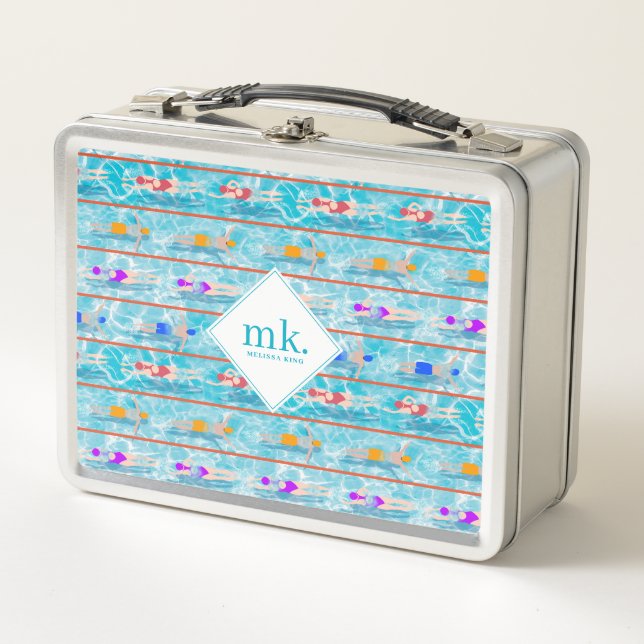 Lunch Box Piscine Piscine Équipe Motif Monogramme (Devant)