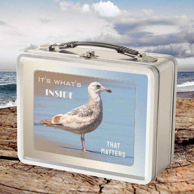 Lunch Box Plage de Cute Seagull (Lunch Box featuring a peaceful scene with a young seagull on the beach)