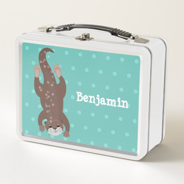 Lunch Box Plongée de loutre mignonne sur dessin animé turquo (Devant)