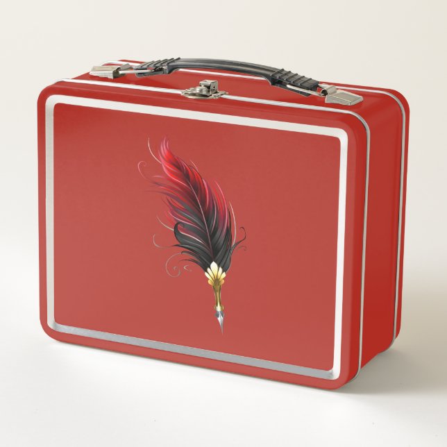 Lunch Box Plume rouge avec pointe en or (Devant)