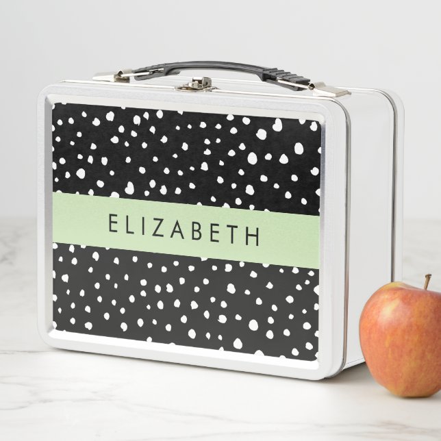 Lunch Box Points dalmatiens, Spots, Noir et Blanc, Votre nom (En situation)
