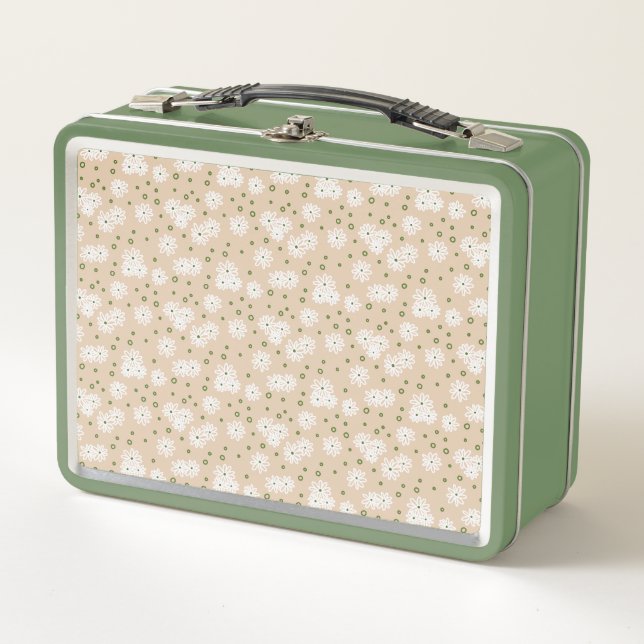 Lunch Box Pois et marguerites - Blanc, Sable et Palm Green (Devant)