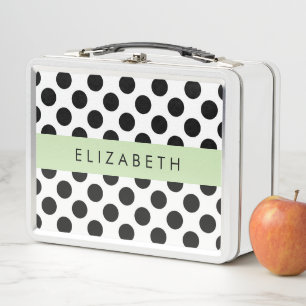 Lunch Box Pois noirs et blancs, pointillés, Votre nom