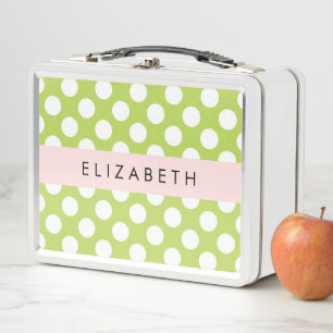 Lunch Box Pois verts, Motif Pointe Polka, Votre Nom