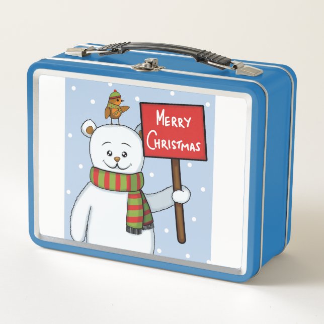 Lunch Box Polar Bear and Robin Christmas Greeting (Devant)
