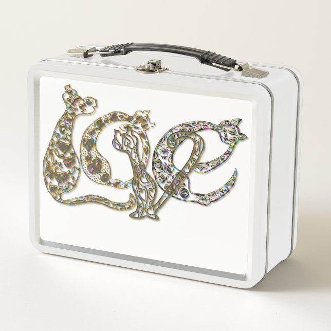 Lunch Box Police Monogramme Chat Personnalisée Perle métalli (Devant)