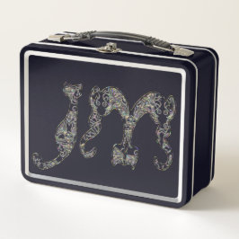 Lunch Box Police Monogramme Chat Personnalisée Perle métalli