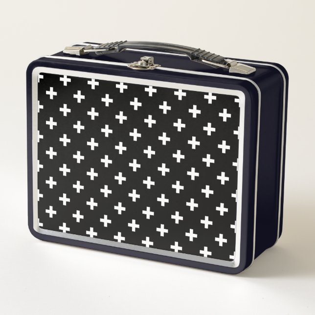Lunch Box Polka blanche croise sur noir (Devant)