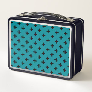 Lunch Box Polka noire croise sur turquoise