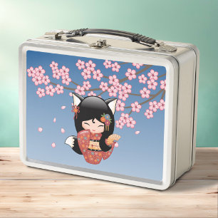 Lunch Box Poupée Kitsune Kokeshi - Black Fox Geisha Girl