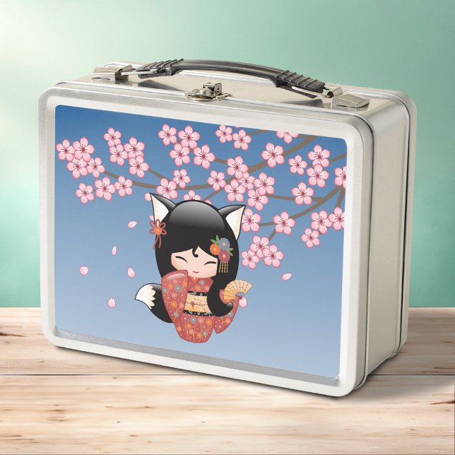 Lunch Box Poupée Kitsune Kokeshi - Black Fox Geisha Girl (Créateur téléchargé)