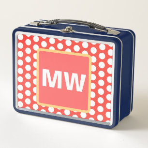 Lunch Box Ptetty Monogramme Peach Fruit Pois blancs