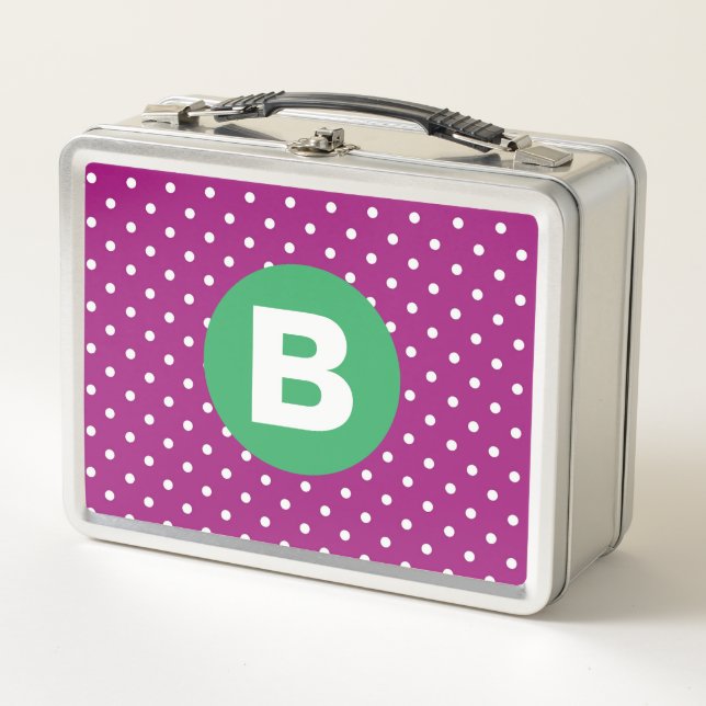 Lunch Box Purple Polka Dot Pattern Green Monogram (Devant)