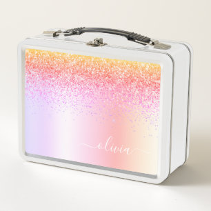Lunch Box Rainbow Pastel Girly Parties scintillant Metal Nom