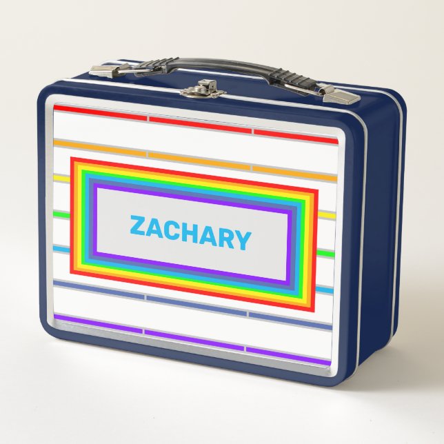 Lunch Box Rainbow Stripes Nom personnalisé (Devant)