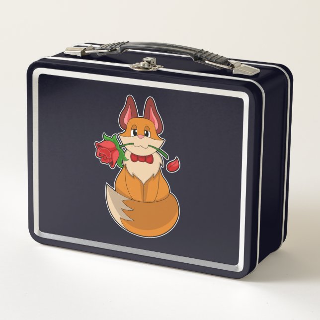 Lunch Box Renard avec fleur Rose (Devant)