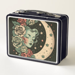 Lunch Box Retro Art Déco Green Crescent Lady Lune Lune