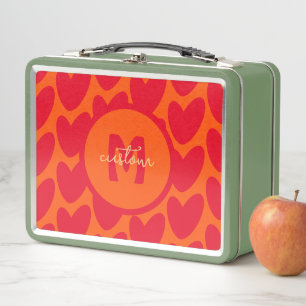 Lunch Box Retro Orange Super Red Hearts Nom sur Monogramme
