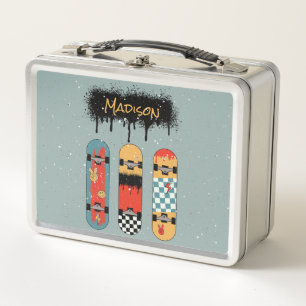 Lunch Box Retro Skateboard Blue Cool Nom personnalisé