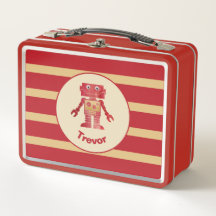 Robot en or rouge rayé monogramme avec nom