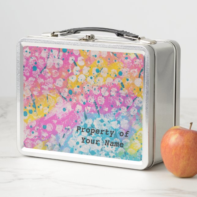 Lunch Box rose, bleu et jaune Abstrait (En situation)