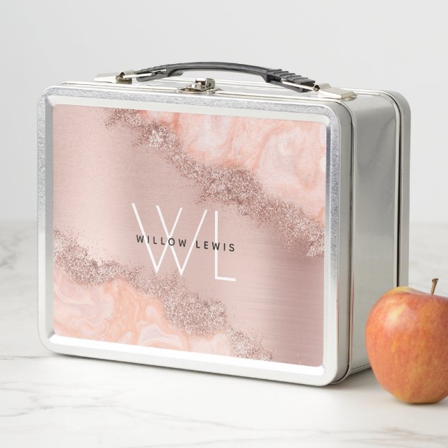 Lunch Box Rose Gold Blush rose Agate Géode Parties scintilla (En situation)