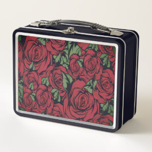 Lunch Box Rose Pays rouge vert vintage floral